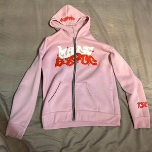 Pink Zip-Up Hoodie with Red Graphic